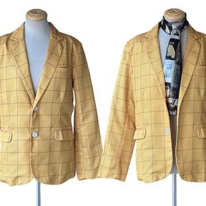 Stylish Yellow Grid Women's Blazer